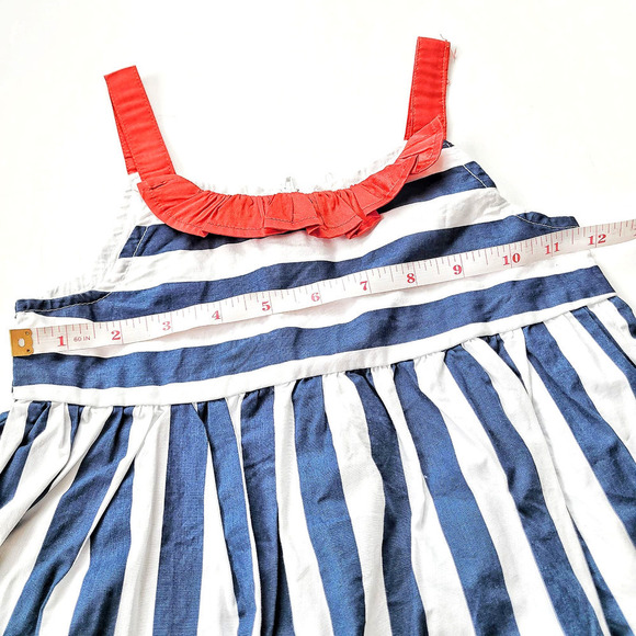 Girls 6-7 Red White Blue Striped Dress Cotton - Picture 5 of 5